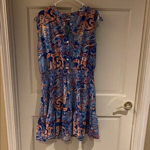 SHEIN Blue Paisley Tie-Shoulder Mini Dress with Orange Accents